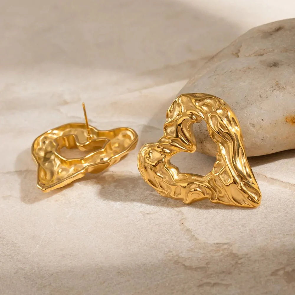 Molten Gold Heart Earrings