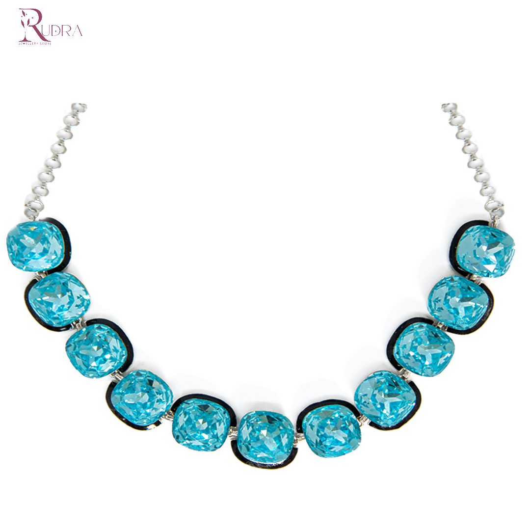 Blue Swarovski-Cut Glass Necklace & Earring Set