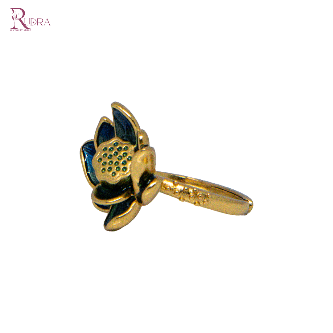 Enchanting Lotus Bloom Gold Ring with Enamel Accents