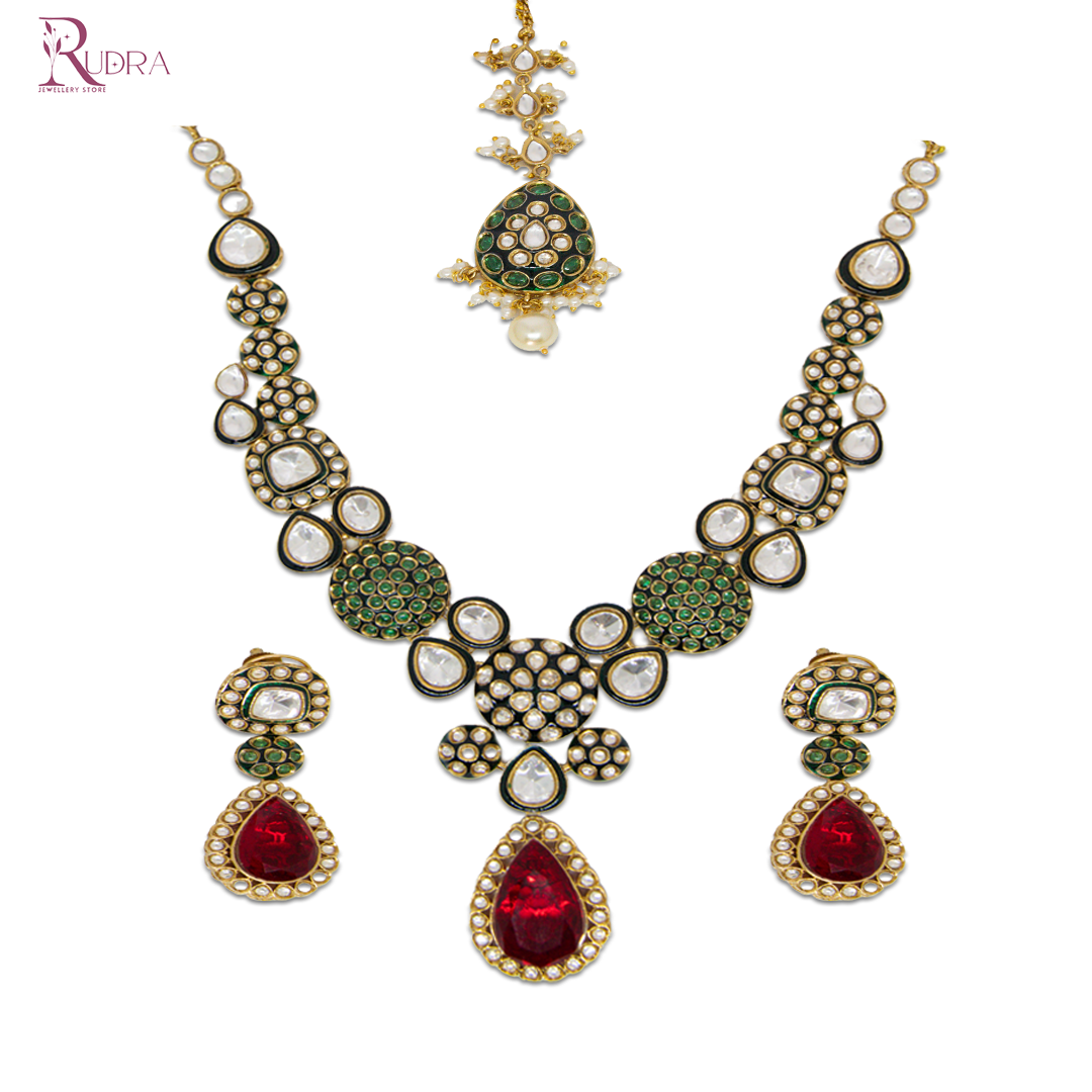 Royal Kundan Meenakari Necklace Set with Maang Tikka