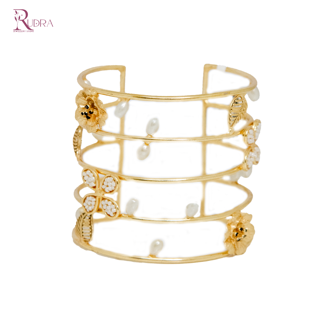 Pearl-Accented Openwork Cuff Bracelet