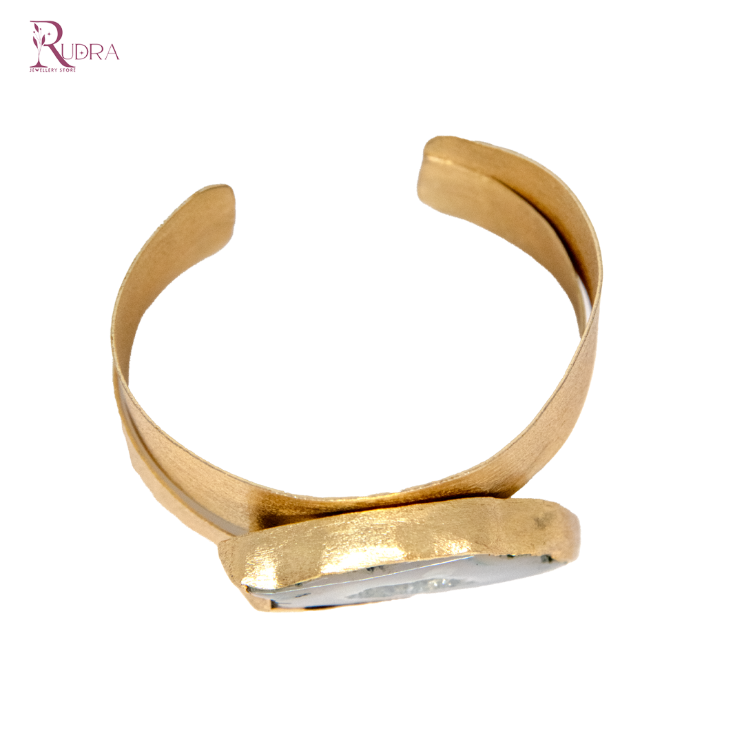 Raw Stone Wrapped Gold Cuff Bracelet