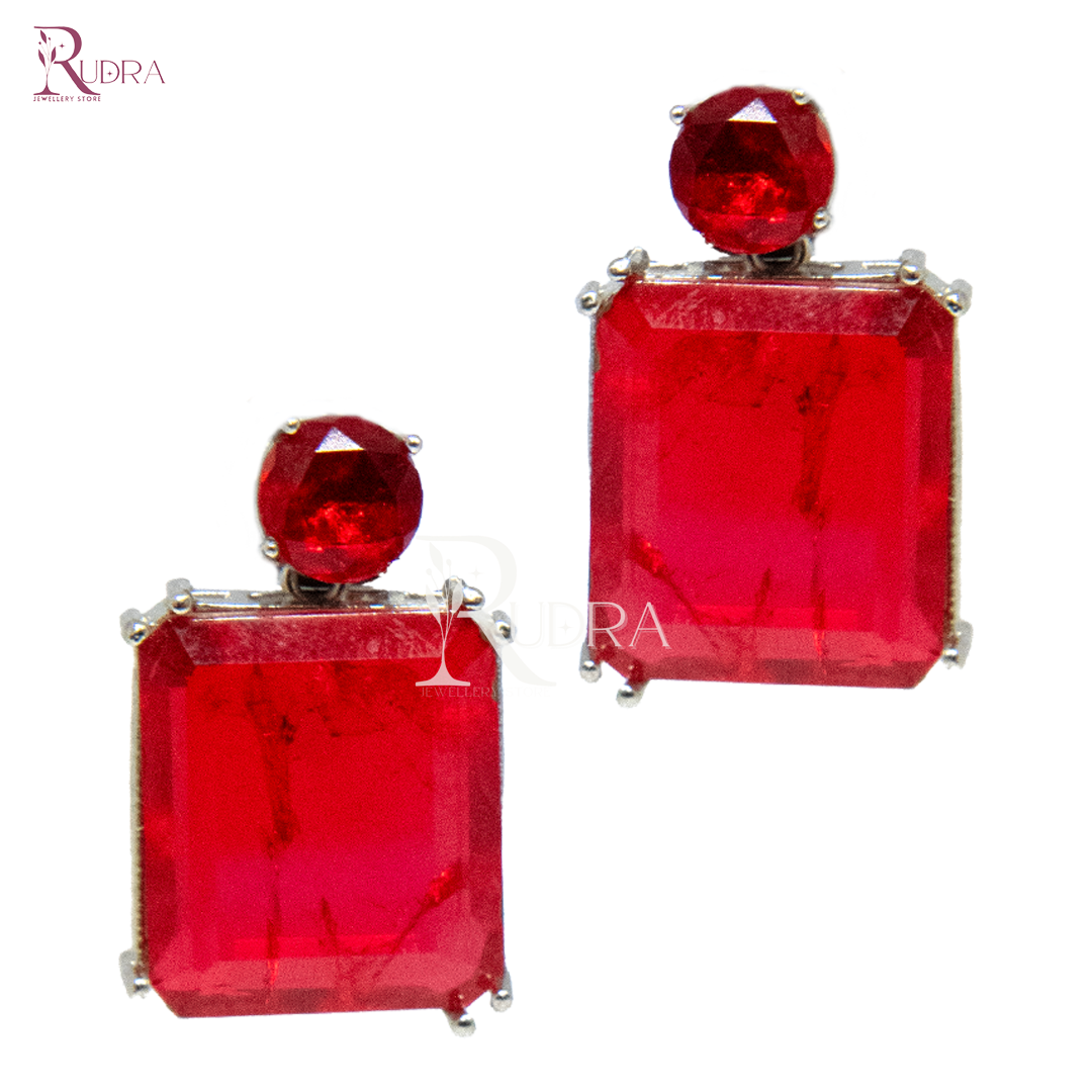 Royal Doublet Stone Earrings – Emerald & Ruby Elegance