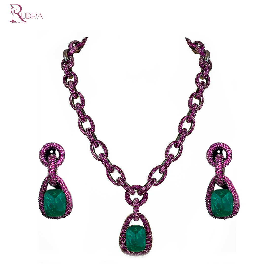 Bollywood Boss Emerald stone Necklace Set