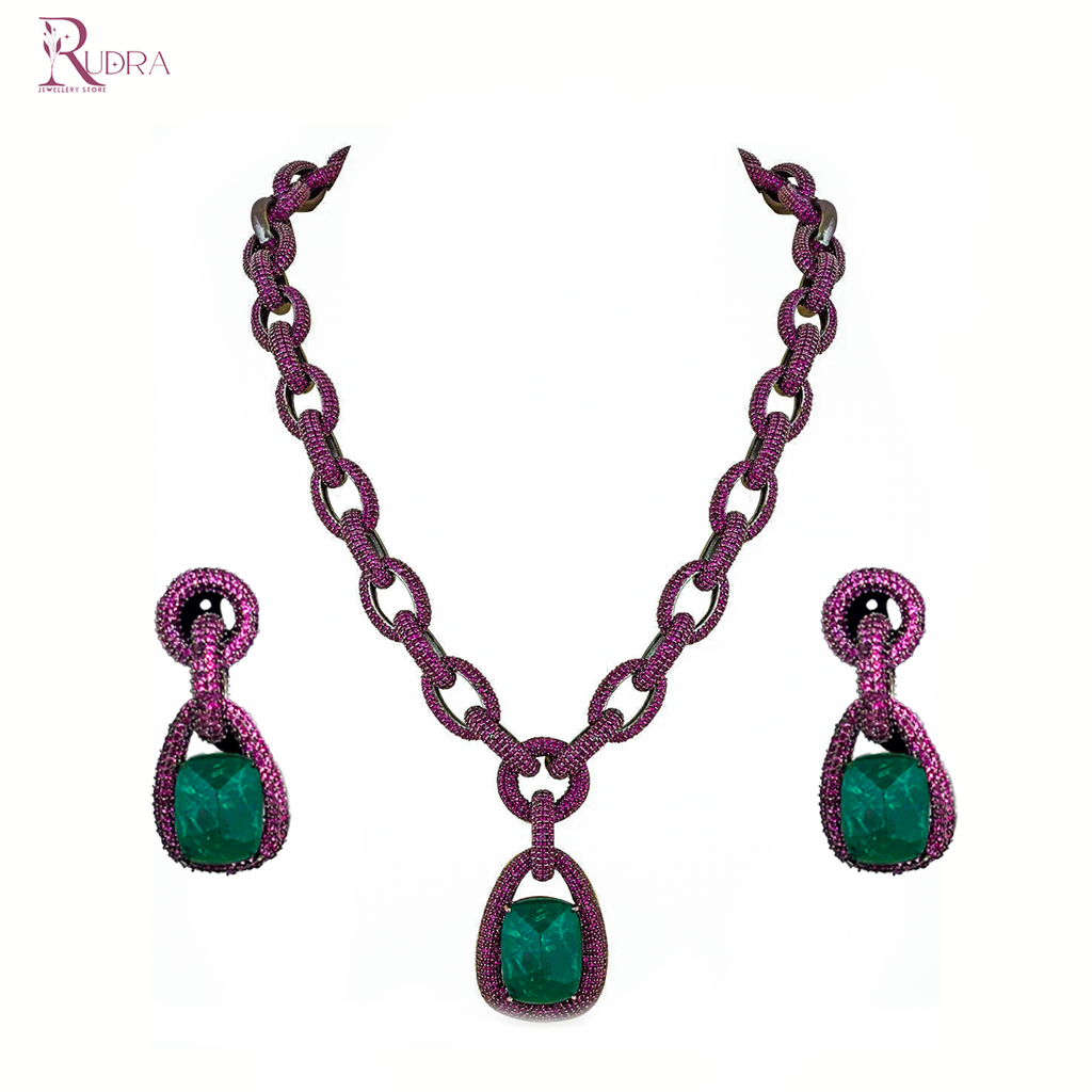 Bollywood Boss Emerald stone Necklace Set