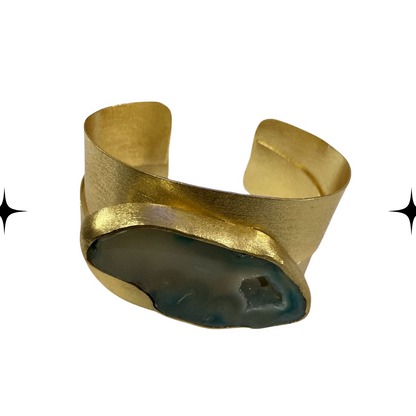 Raw Stone Wrapped Gold Cuff Bracelet