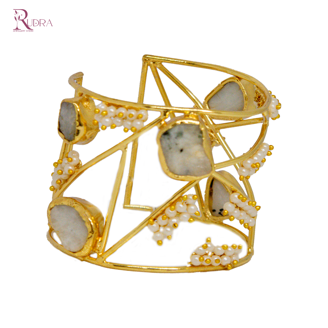 Pearl Cluster Gold Cuff Bracelet