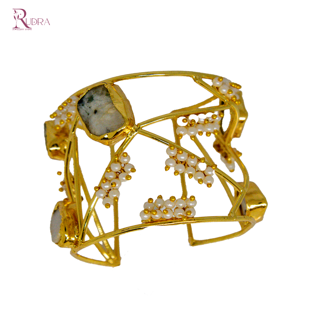 Pearl Cluster Gold Cuff Bracelet