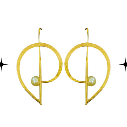 Geometric Gold Drop Earrings with Pearl