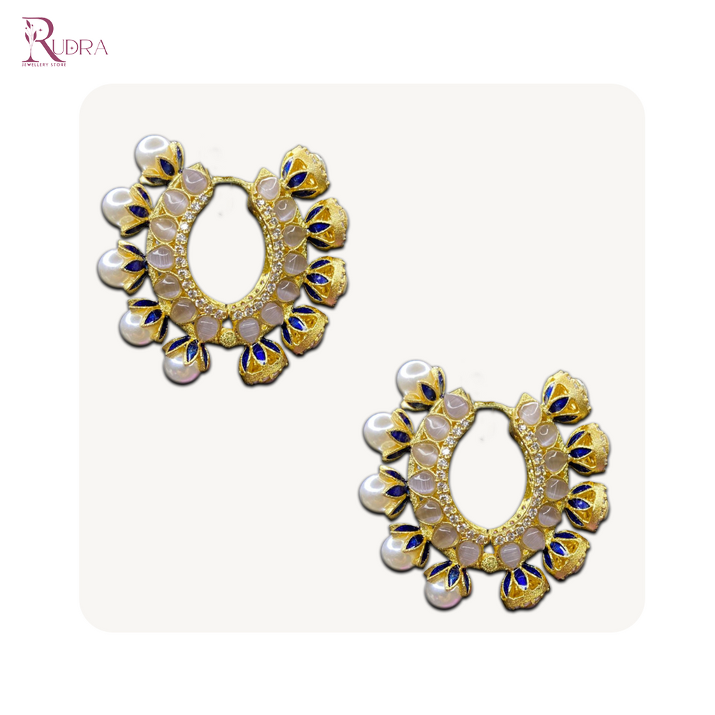 Kundan Polki & Pearl Hoops