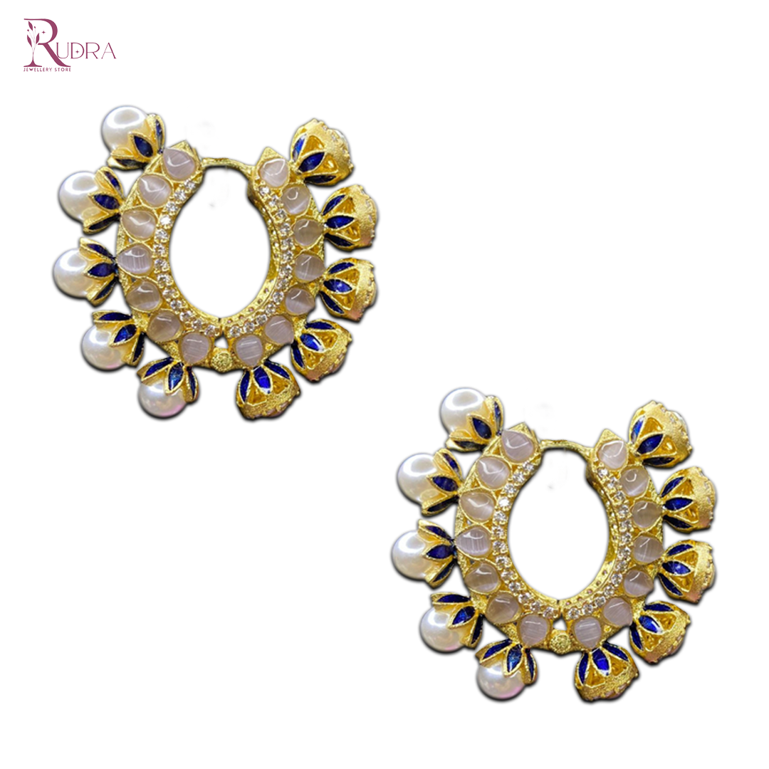 Kundan Polki & Pearl Hoops