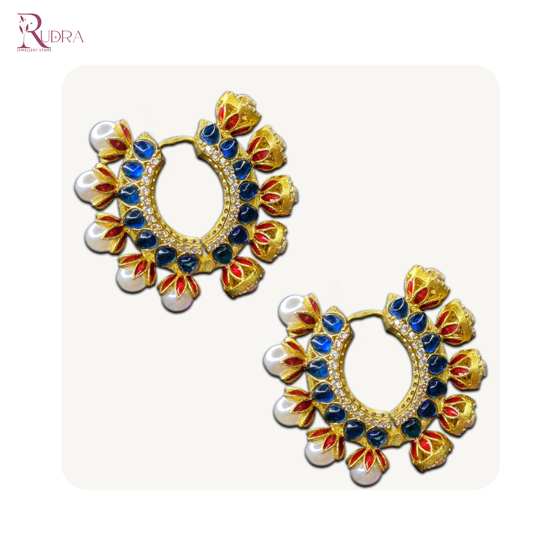 Kundan Polki & Pearl Hoops