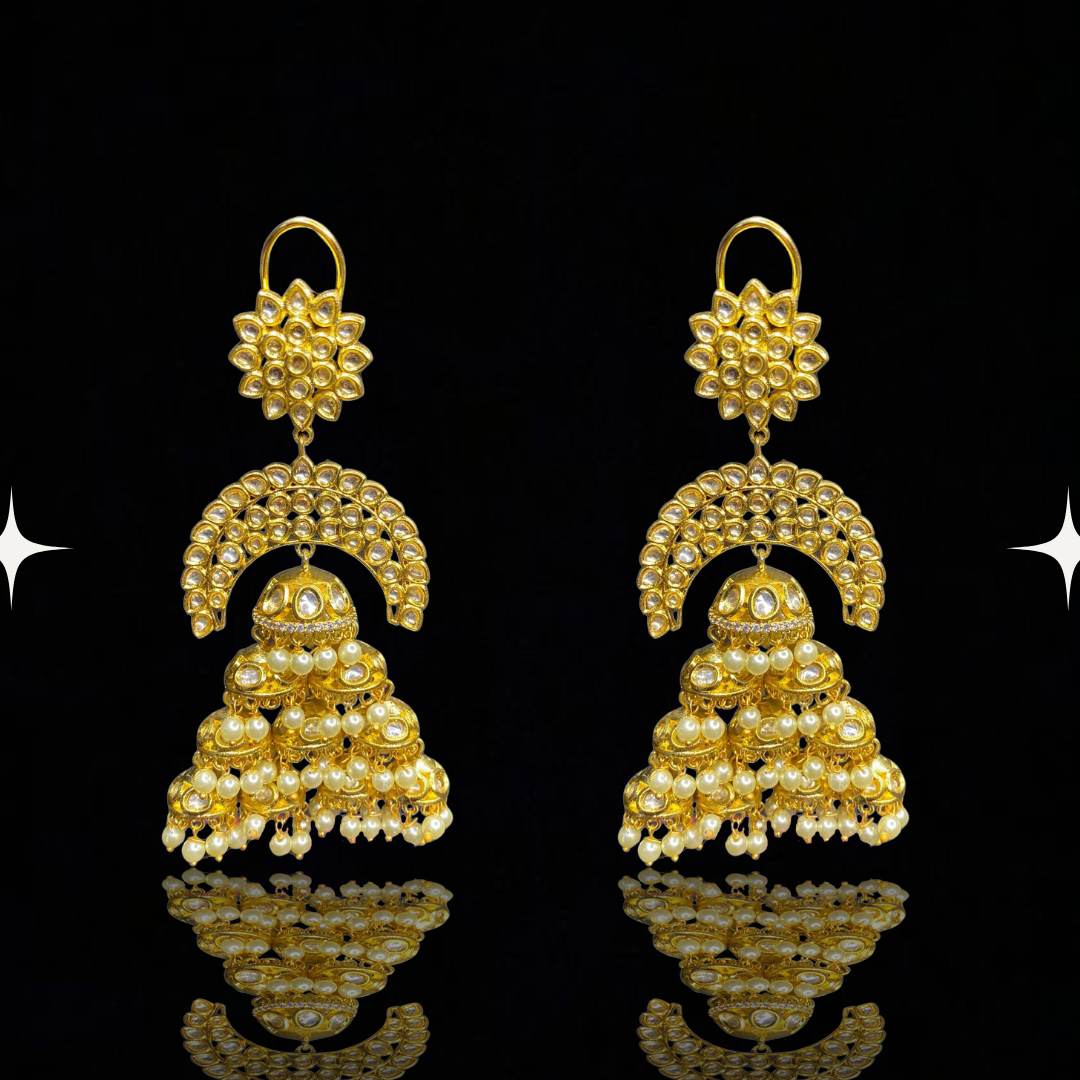 Golden Crescent Tiered Jhumkas