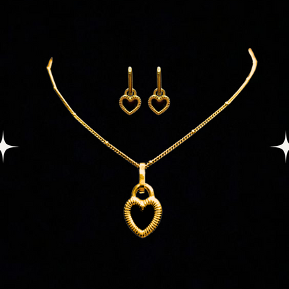 Heart Charm Lock Necklace & Earrings Set