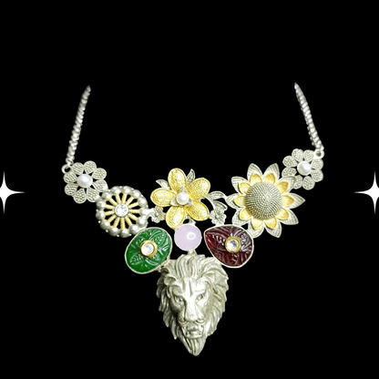 Majestic Floral Lion Necklace