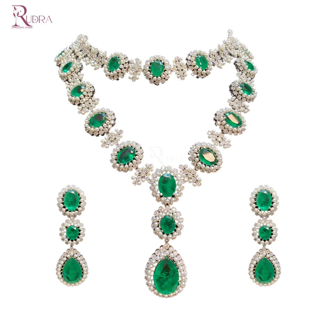 Emerald and Pearl Double Choker Set