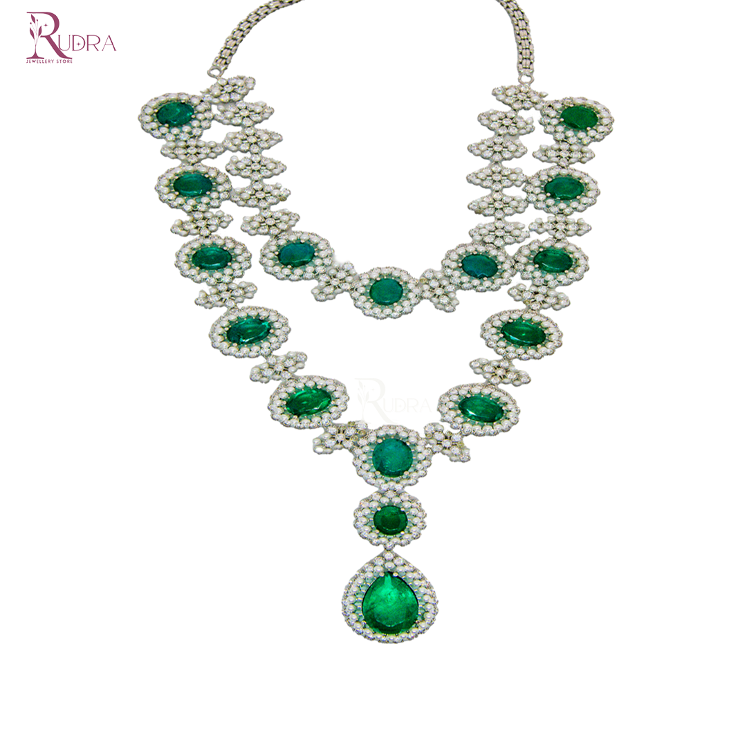 Emerald and Pearl Double Choker Set