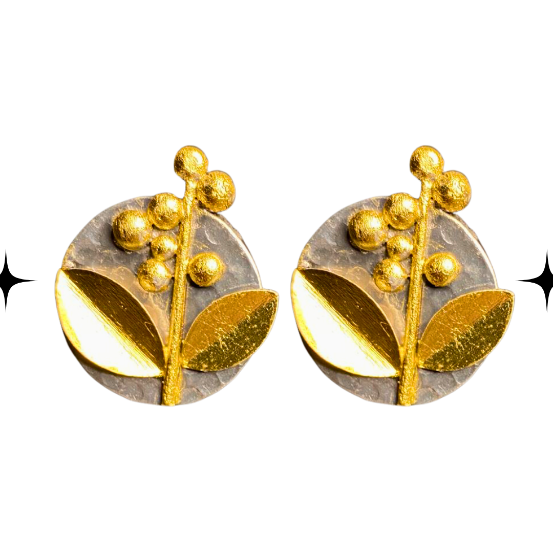 Dual-Tone Botanical Stud Earrings