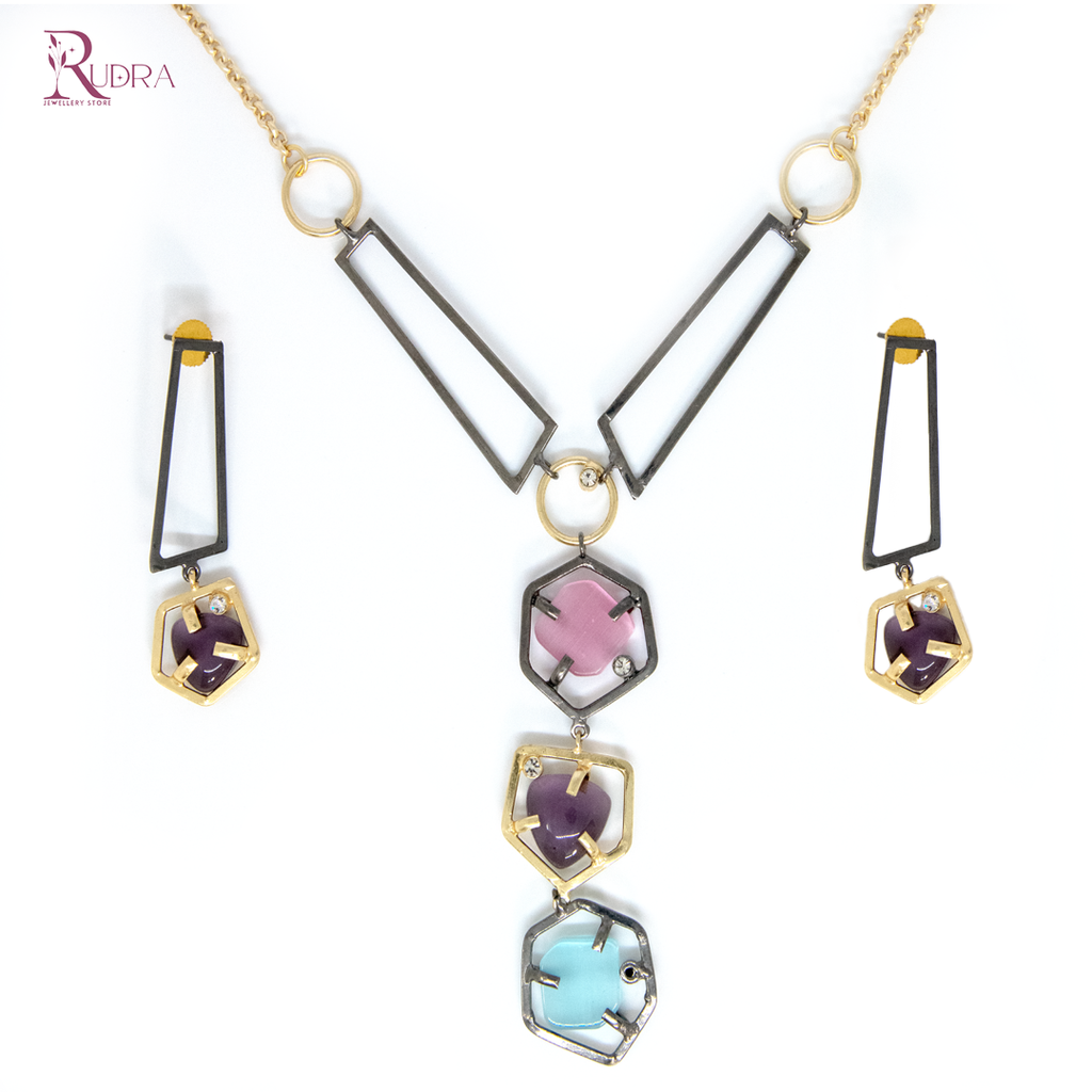 Geometric Spectrum Necklace Set
