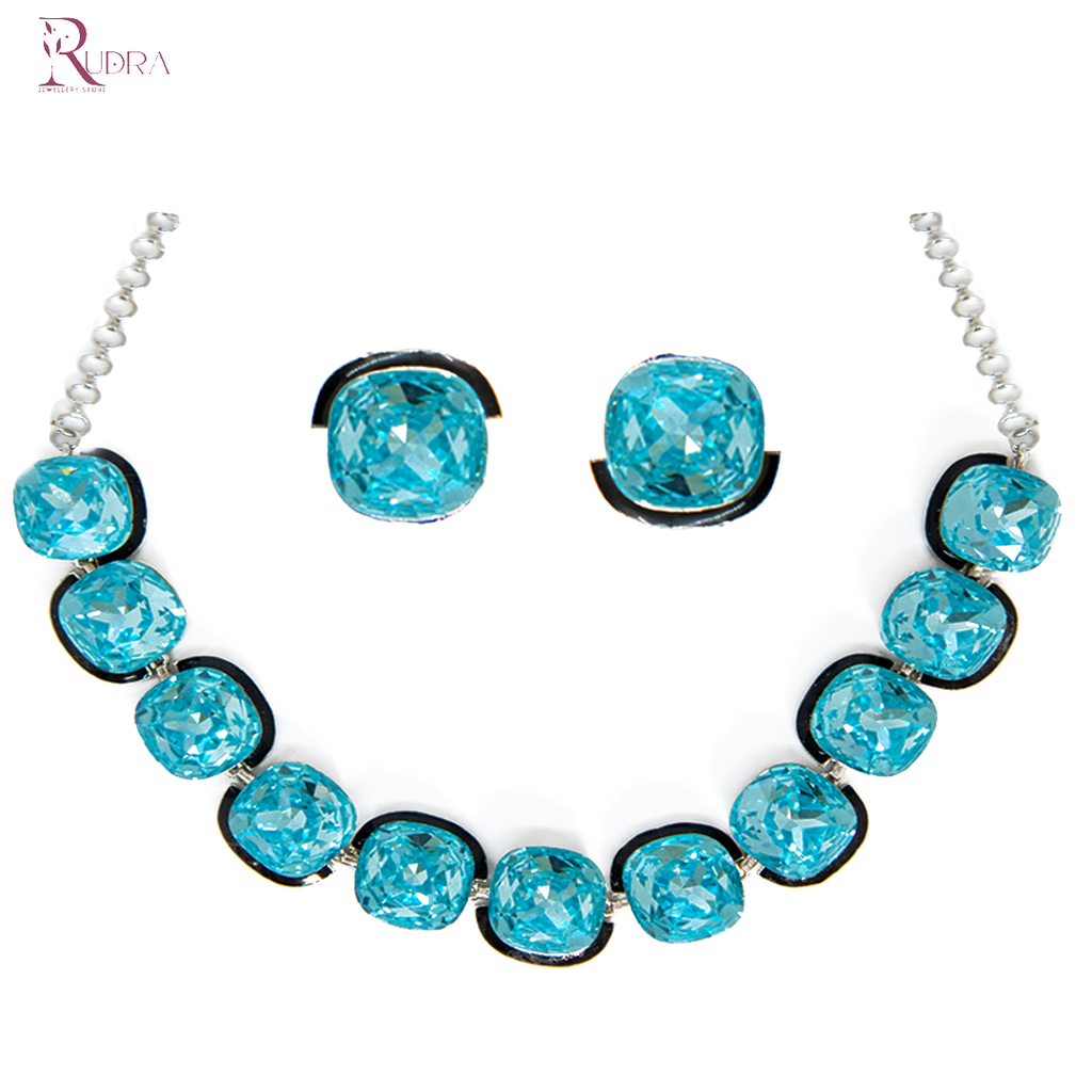 Blue Swarovski-Cut Glass Necklace & Earring Set