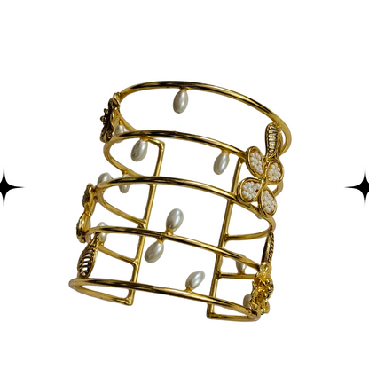 Pearl-Accented Openwork Cuff Bracelet