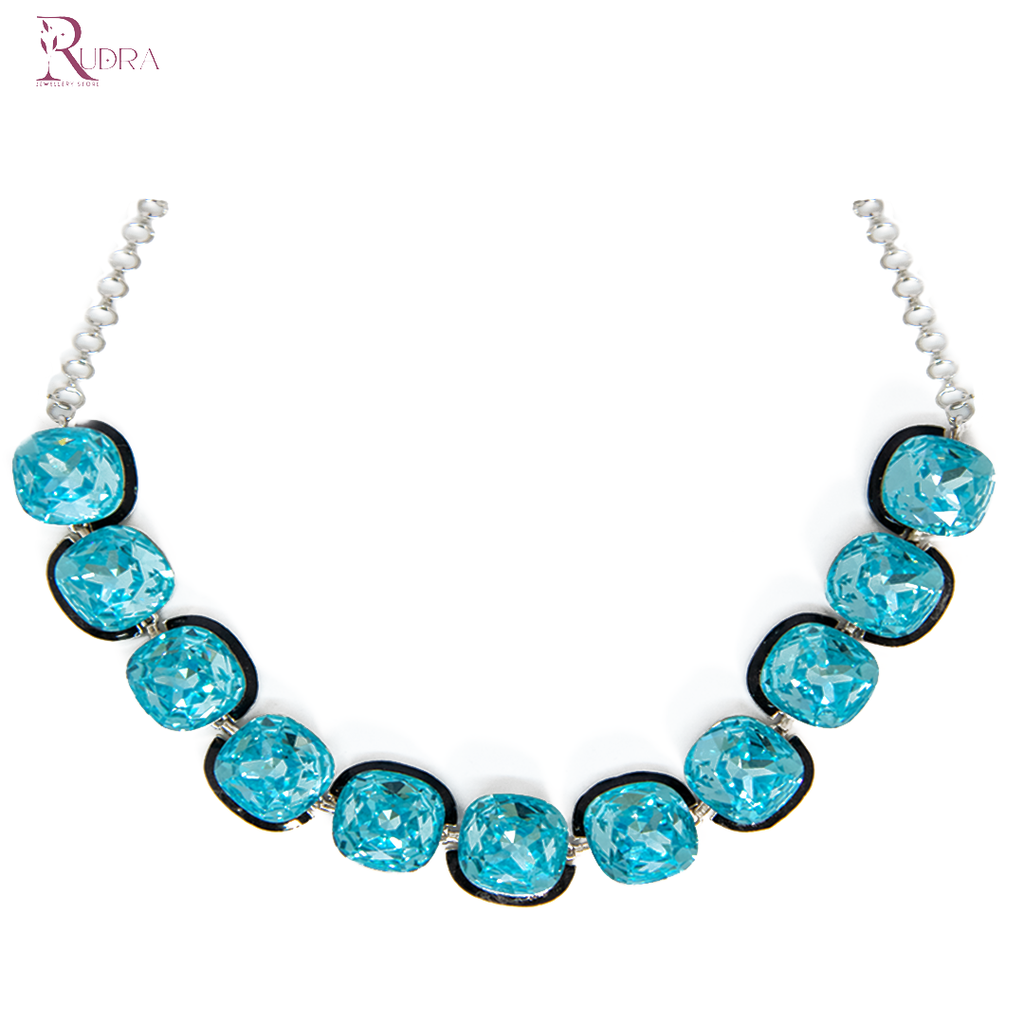 Blue Swarovski-Cut Glass Necklace & Earring Set