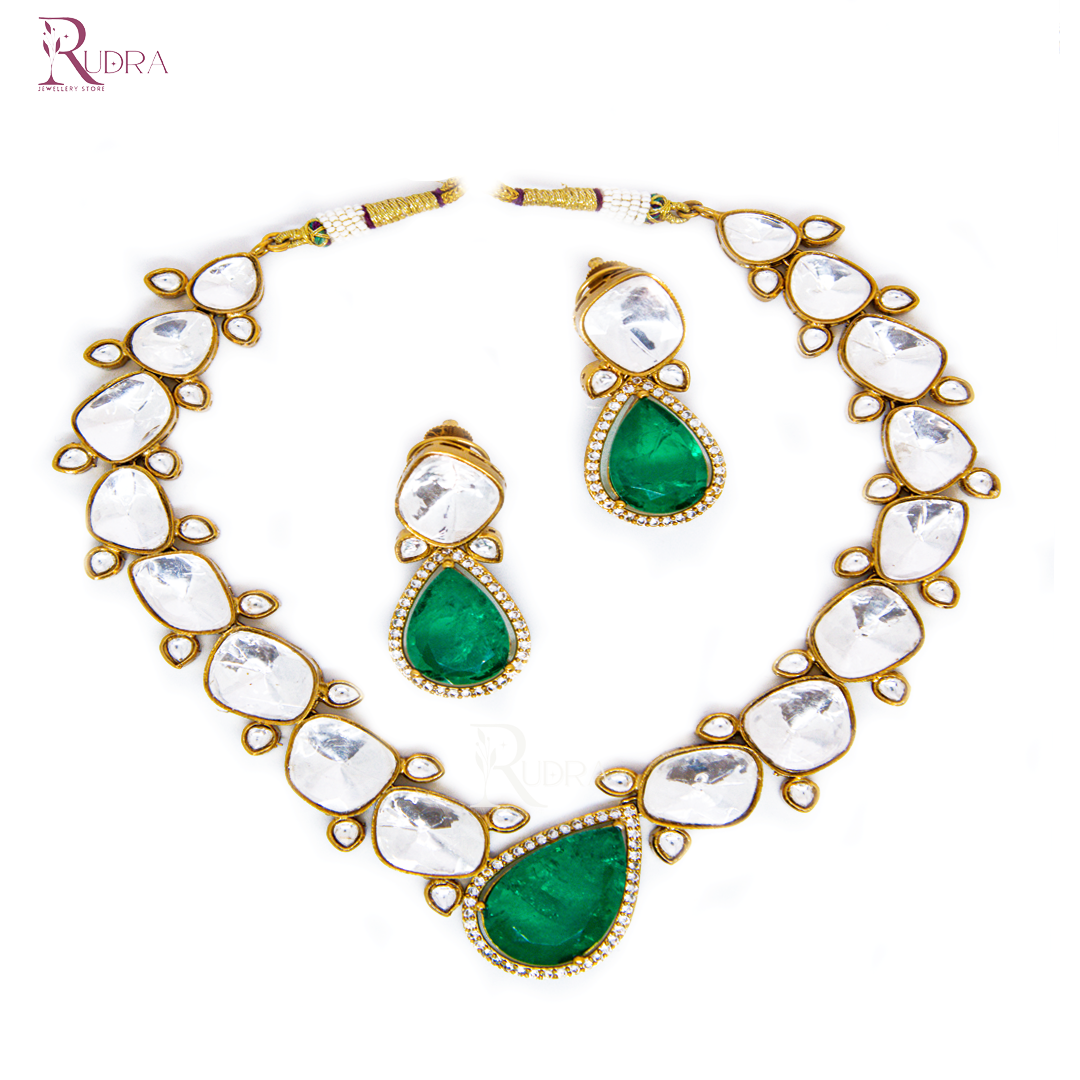 Emerald Polki Kundan Statement Necklace Set