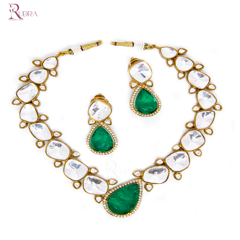 Emerald Polki Kundan Statement Necklace Set