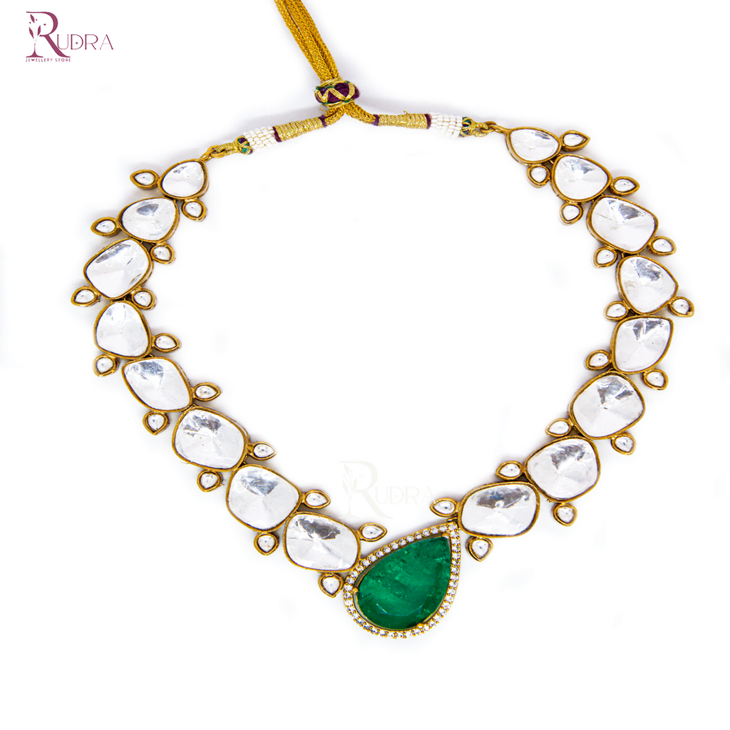 Emerald Polki Kundan Statement Necklace Set