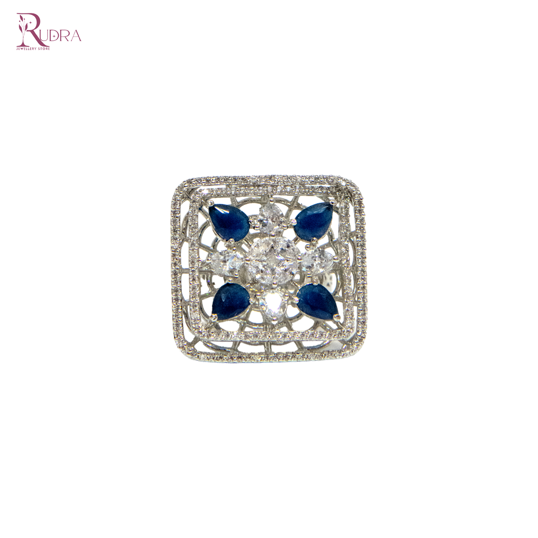 Elegant Sapphire and Zirconia Statement Ring
