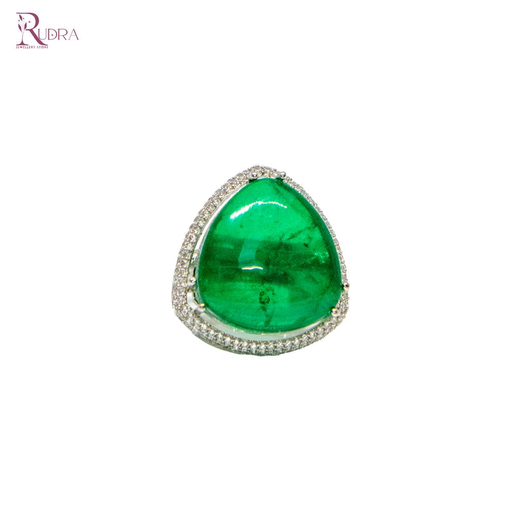 Green Emerald Statement Ring – Silver-Plated Luxury