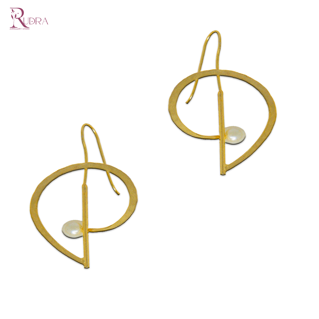 Geometric Gold Drop Earrings with Pearl