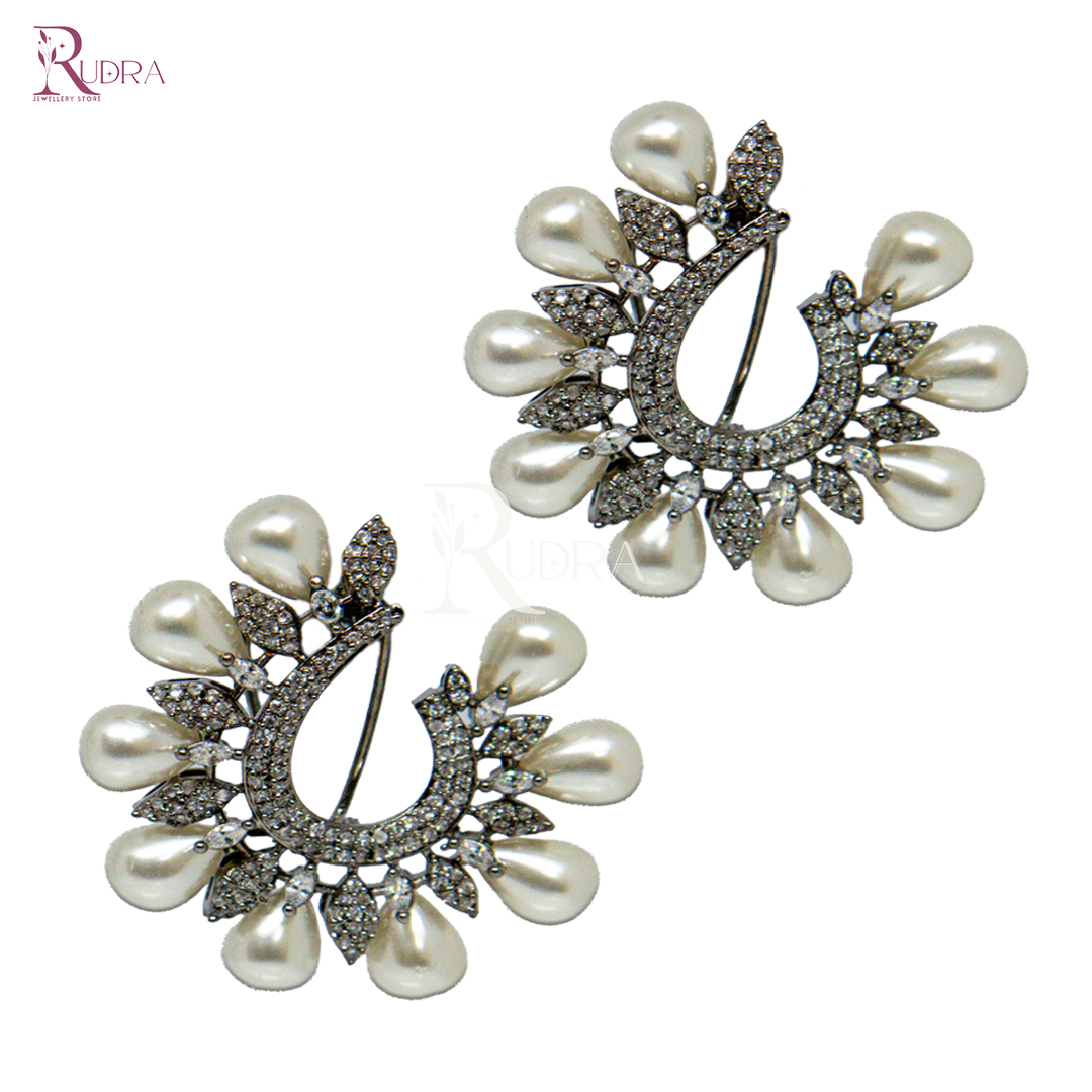 Elegance Redefined Pearl Crescent Earrings
