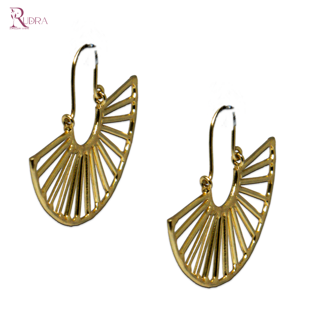 Golden Fan Statement Studs