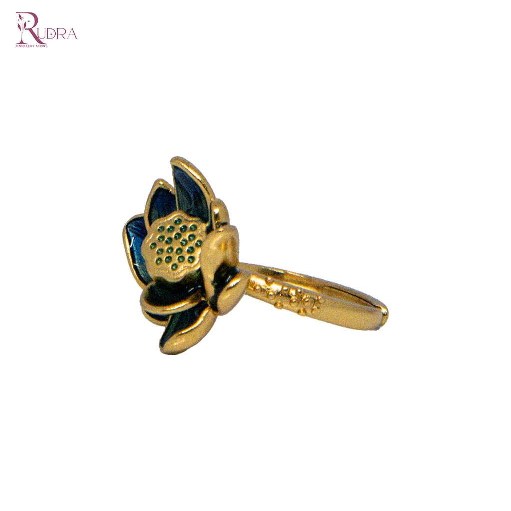 Enchanting Lotus Bloom Gold Ring with Enamel Accents