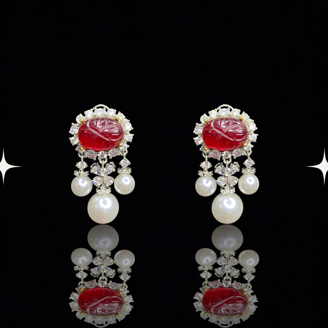 Timeless Pearl & Mughal Stone Elegance Earrings