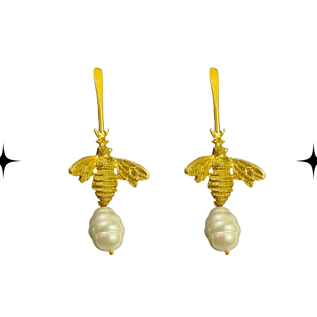 Honeybee Pearl Drop Earrings