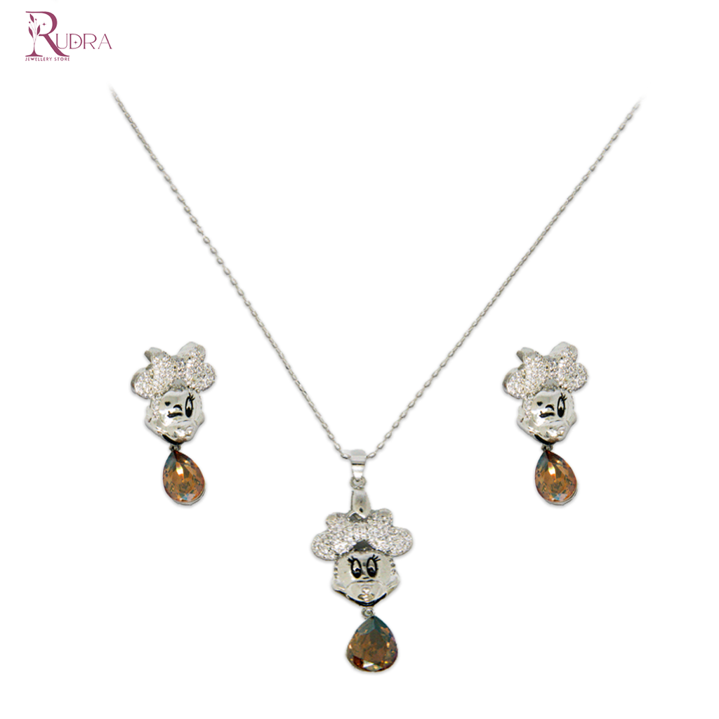 Mickey Mouse Crystal Pendant Necklace Set
