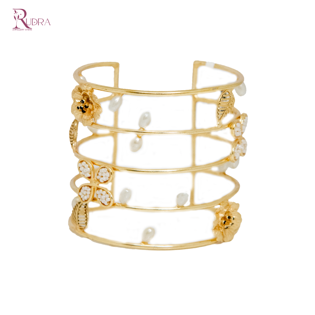 Pearl-Accented Openwork Cuff Bracelet
