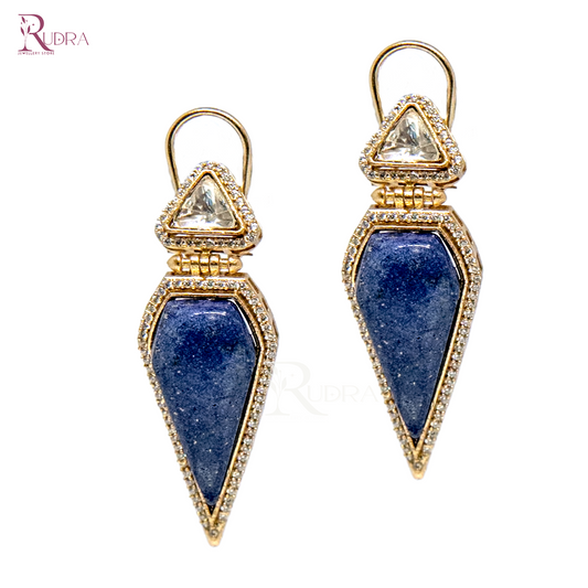 Edge Earrings with Natural Stone