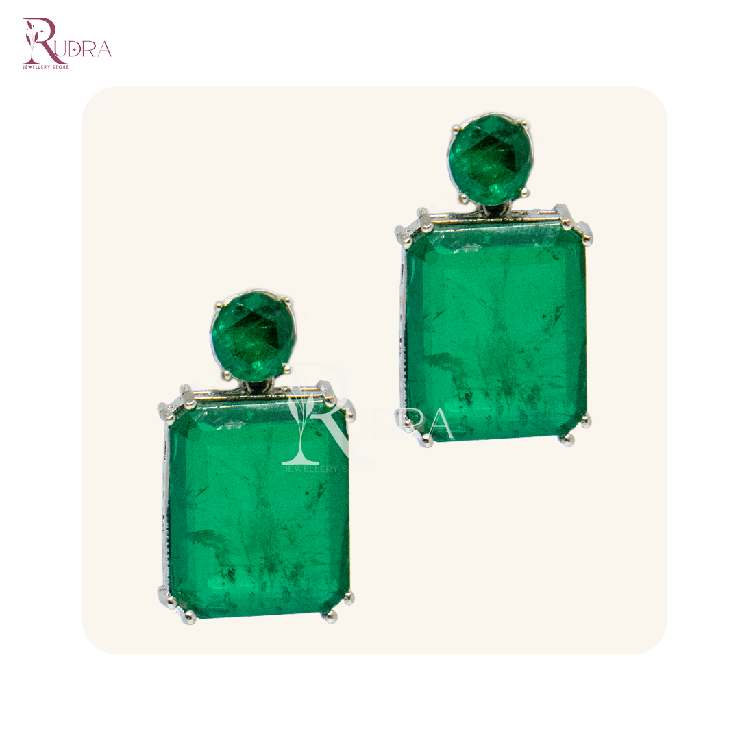 Royal Doublet Stone Earrings – Emerald & Ruby Elegance