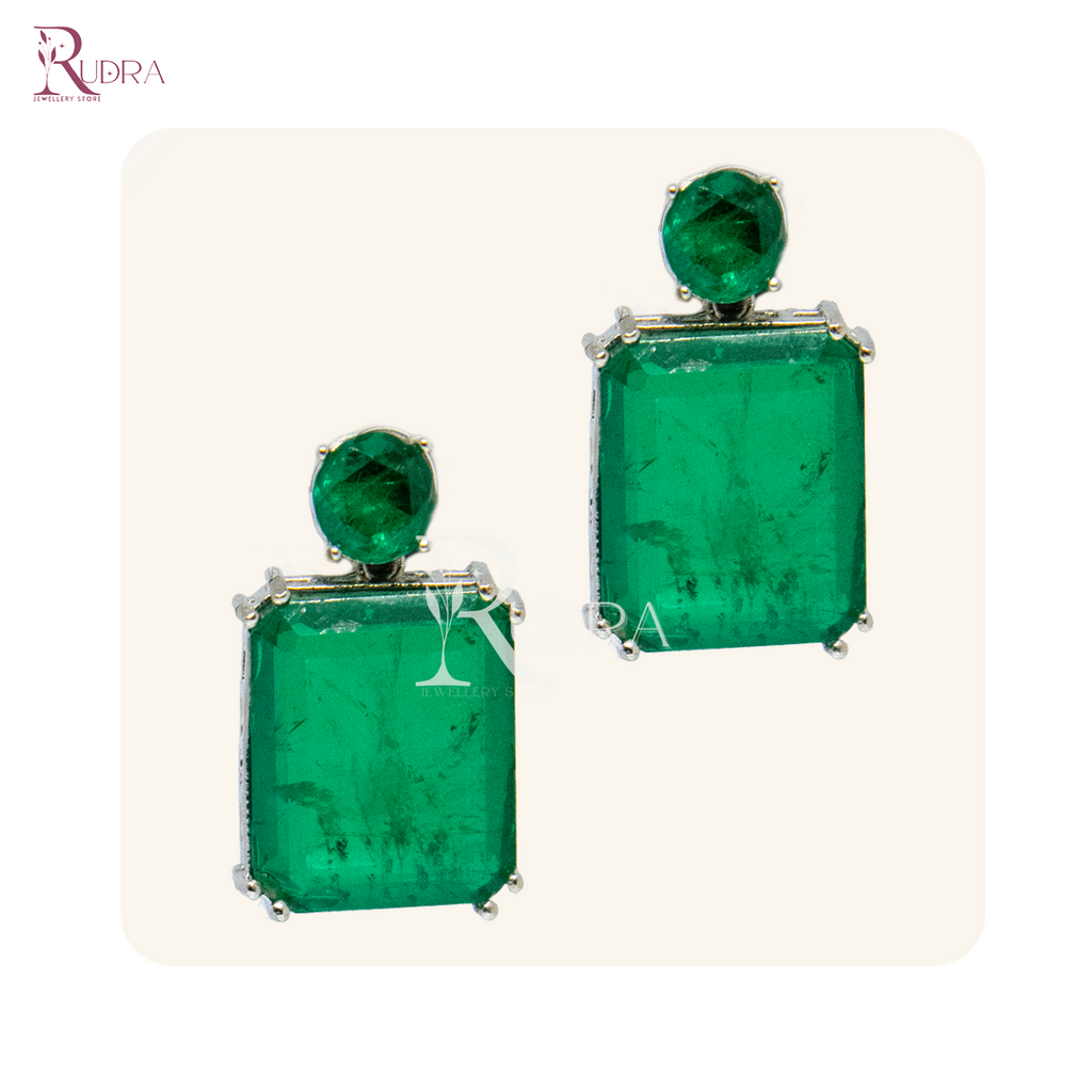 Royal Doublet Stone Earrings – Emerald & Ruby Elegance