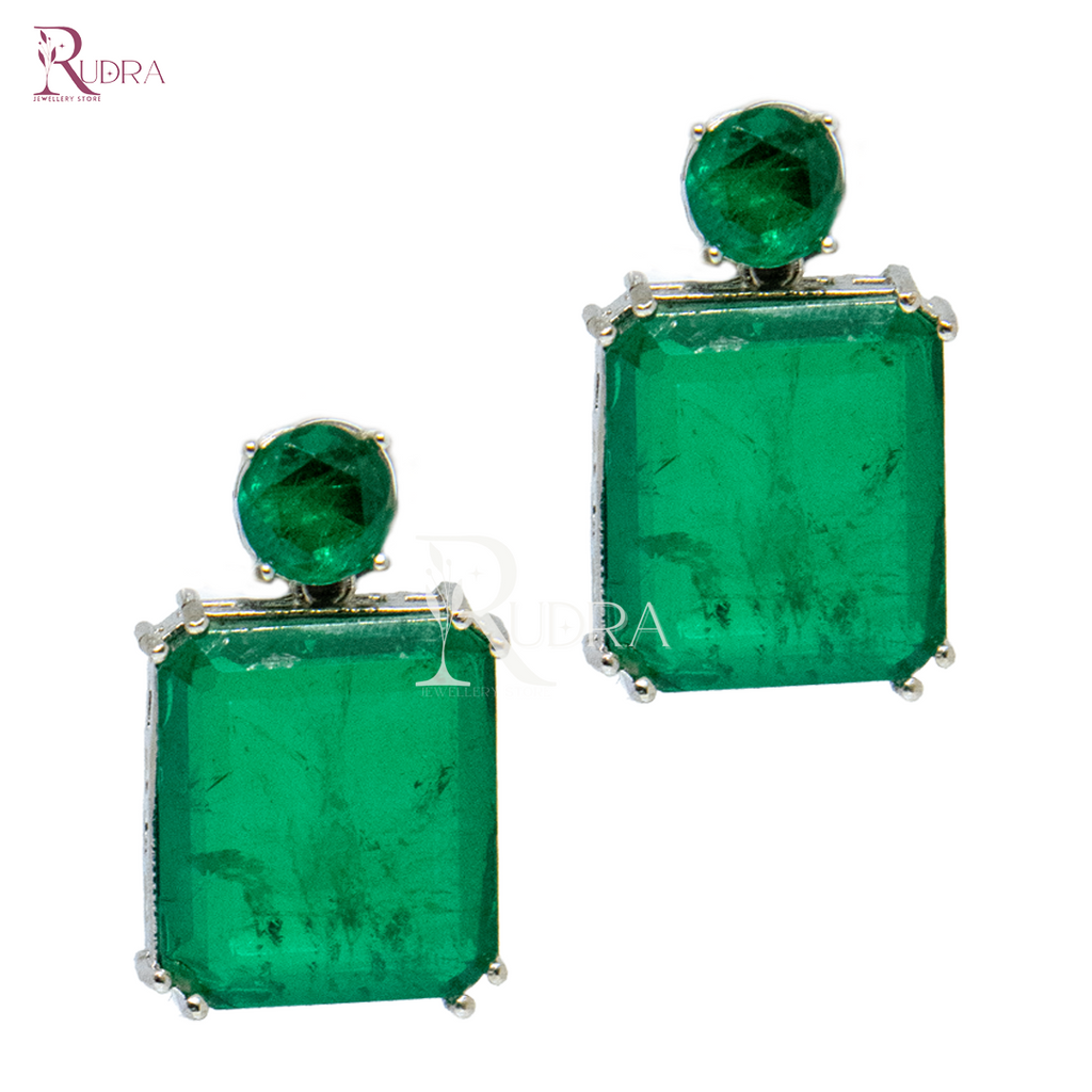 Royal Doublet Stone Earrings – Emerald & Ruby Elegance