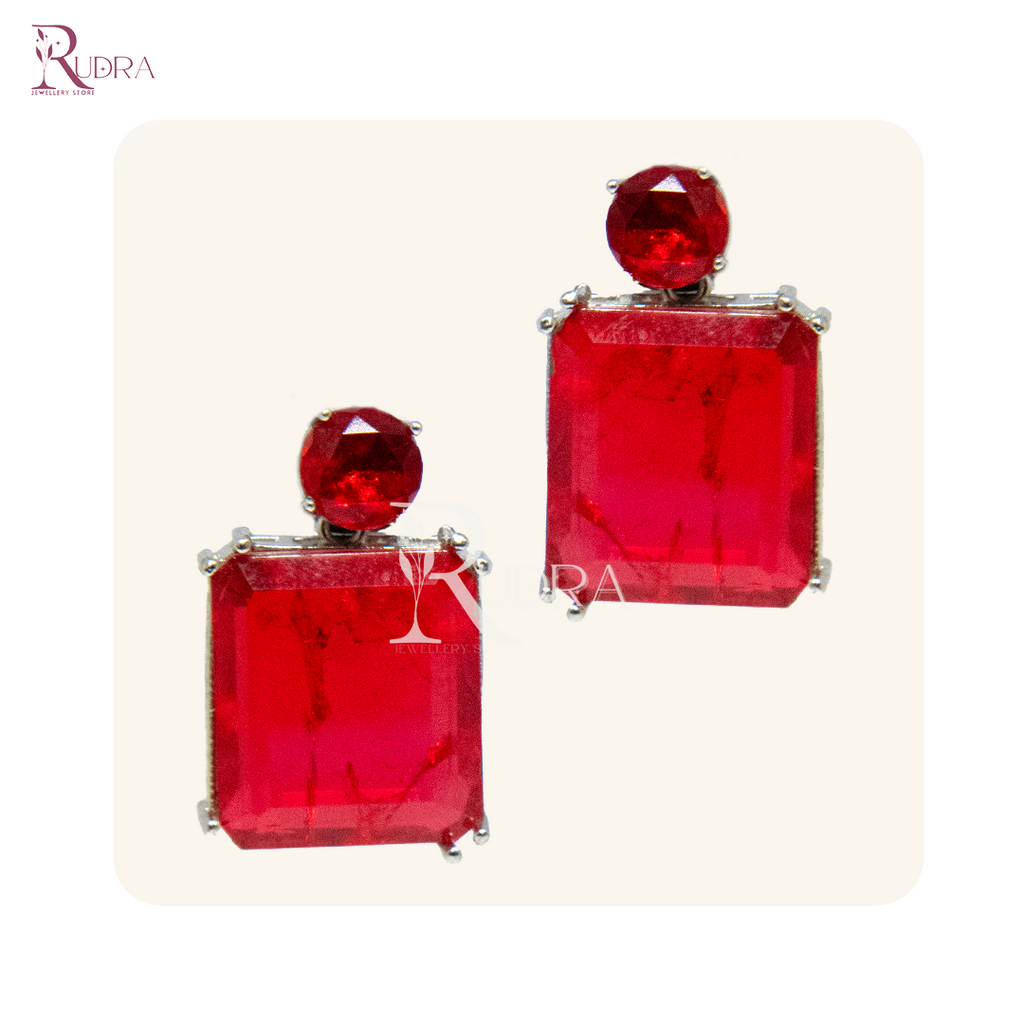Royal Doublet Stone Earrings – Emerald & Ruby Elegance