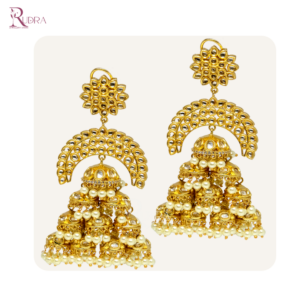 Golden Crescent Tiered Jhumkas