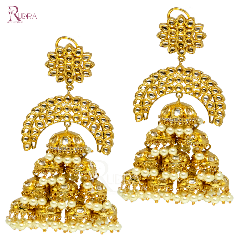 Golden Crescent Tiered Jhumkas