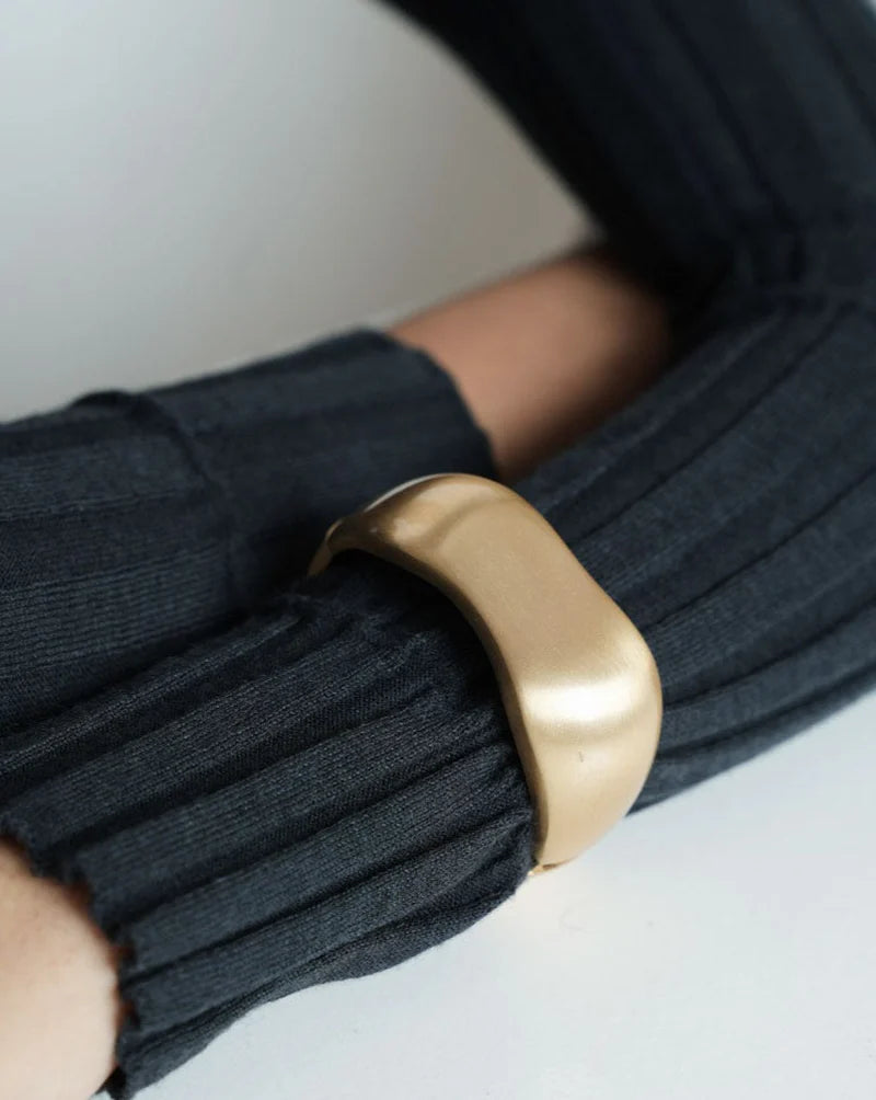Curved Sculpted Gold Cuff Bracelet