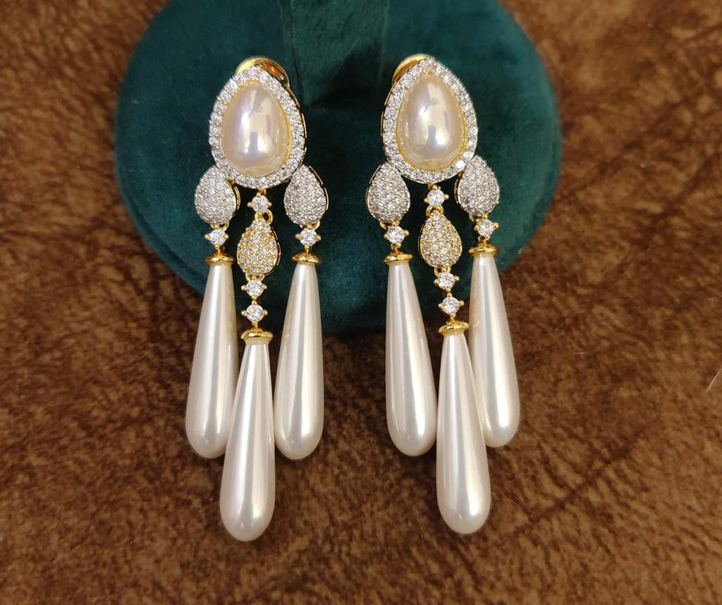 "pearl drop American diamond earring inspire by celebrity krystle d'souza"