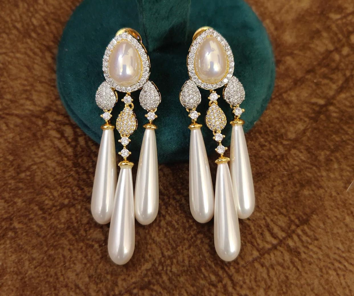 "pearl drop American diamond earring inspire by celebrity krystle d'souza"