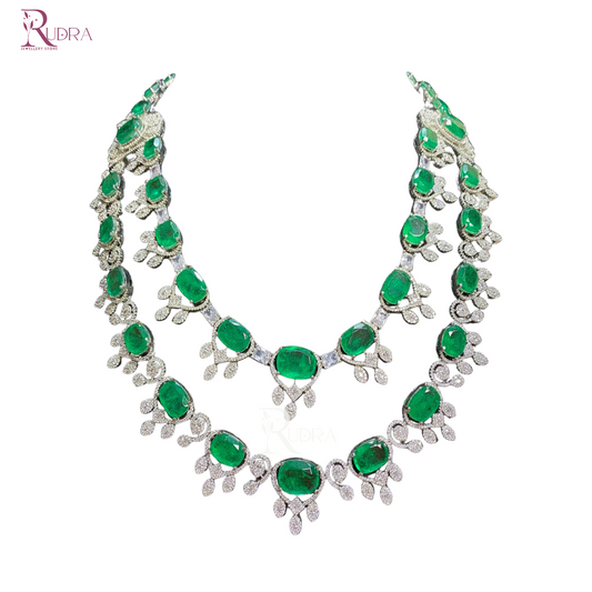 "Emerald stone necklace silver plating premium quality stone perfect for wedding and traditional event"